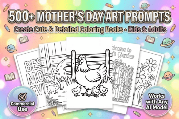 500 Mother's Day Coloring Pages Prompts: The Ultimate Bundle for Digital Creators and KDP Publishers