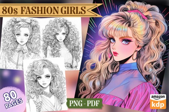 80s Fashion Girls Coloring Pages, Vol. 1 – A Creative Tool for Multiple Audiences