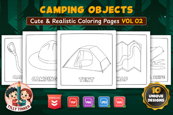 Camping Objects Coloring Pages Vol 02: A Versatile Tool for Learning and Relaxation