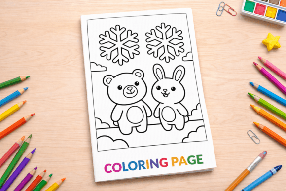 Cute Bear and Bunny with Snowflakes: A Practical Look at This Winter Coloring Resource for Kids