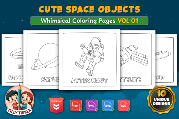 Cute Space Objects Coloring Pages Vol 01: A Practical Evaluation for Educators, Parents, and Creators
