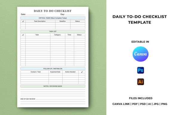 Daily To-Do Checklist Planner Template