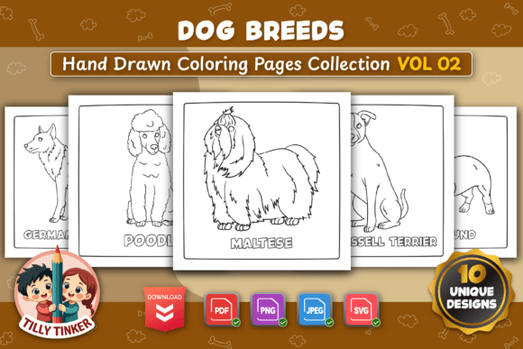 Dog Breeds Coloring Pages Vol 02 – Simple, Hand-Drawn Art for Learning and Relaxation