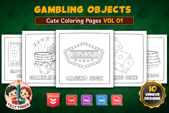 Gambling Objects Coloring Pages Vol 01 – Creative Casino Art