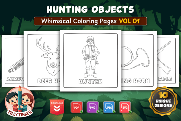 Hunting Objects Coloring Pages Vol 01: Relaxation, Learning, and Creative Projects for All Ages