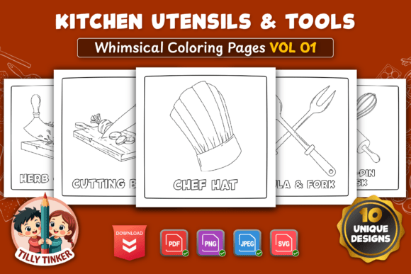 Kitchen Utensils Tools Vol 01: A Practical Coloring Resource for Learning and Relaxation