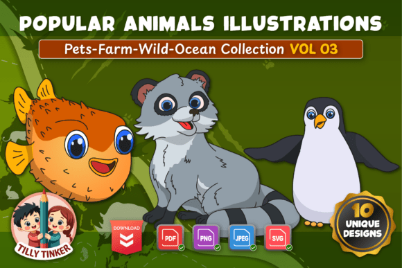 Popular Animals Illustration Vol 03: A Hand-Drawn Collection for Creative and Educational Projects