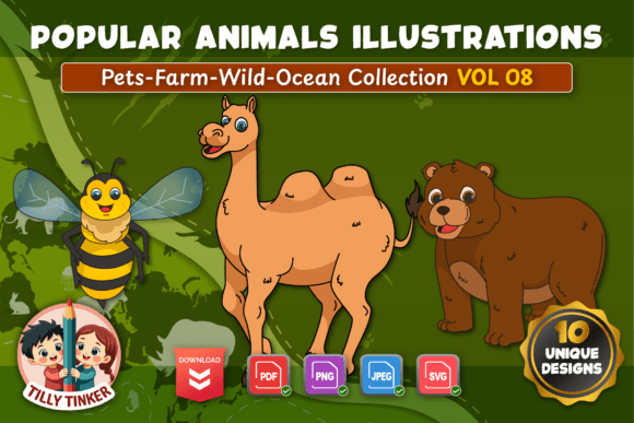 Popular Animals Illustration Vol 08: A Versatile Hand-Drawn Resource for Educational and Creative Projects