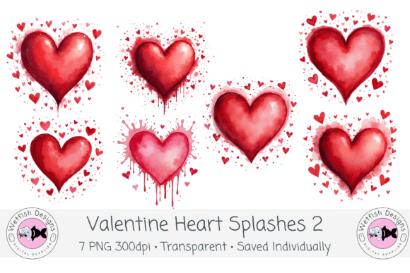 Valentine Watercolor Splash Hearts 2: Bold, Artistic Romance for Your Designs
